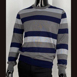 DKNY NWOT Navy and Grey Striped Lightweight Crewneck Knit Sweater Size L Large